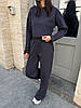 Графітовий жіночий базовий повсякденний костюм-двійка з турецької двонитки: кроп-світшот та прямі штани, фото 10