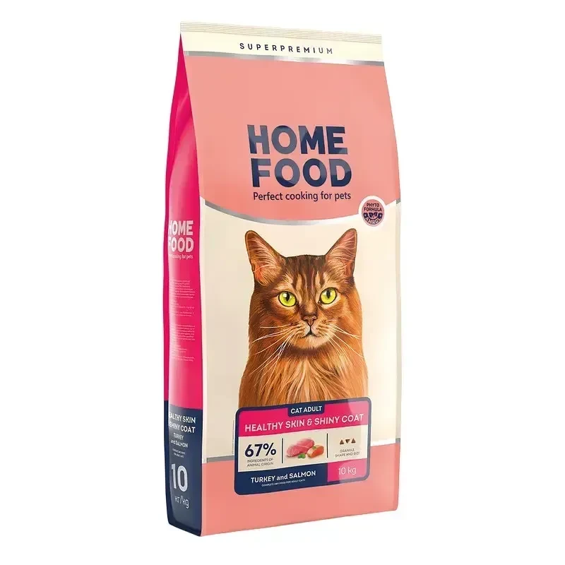 Сухий корм для кішок Home Food Healthy skin and shiny coat здорова шкіра та блиск вовни з індичкою та лососем 10 кг, фото 1
