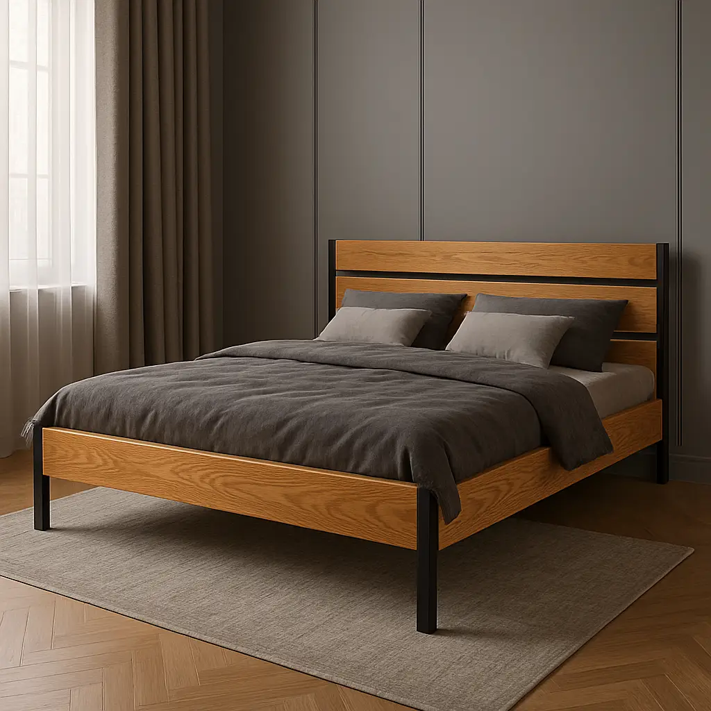 Ліжко двоспальне "Лофт 2" з натурального дерева ясен, фото 1