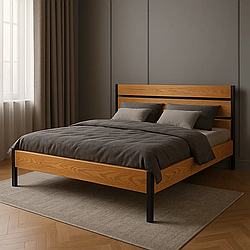 Ліжко двоспальне "Лофт 2" з натурального дерева ясен