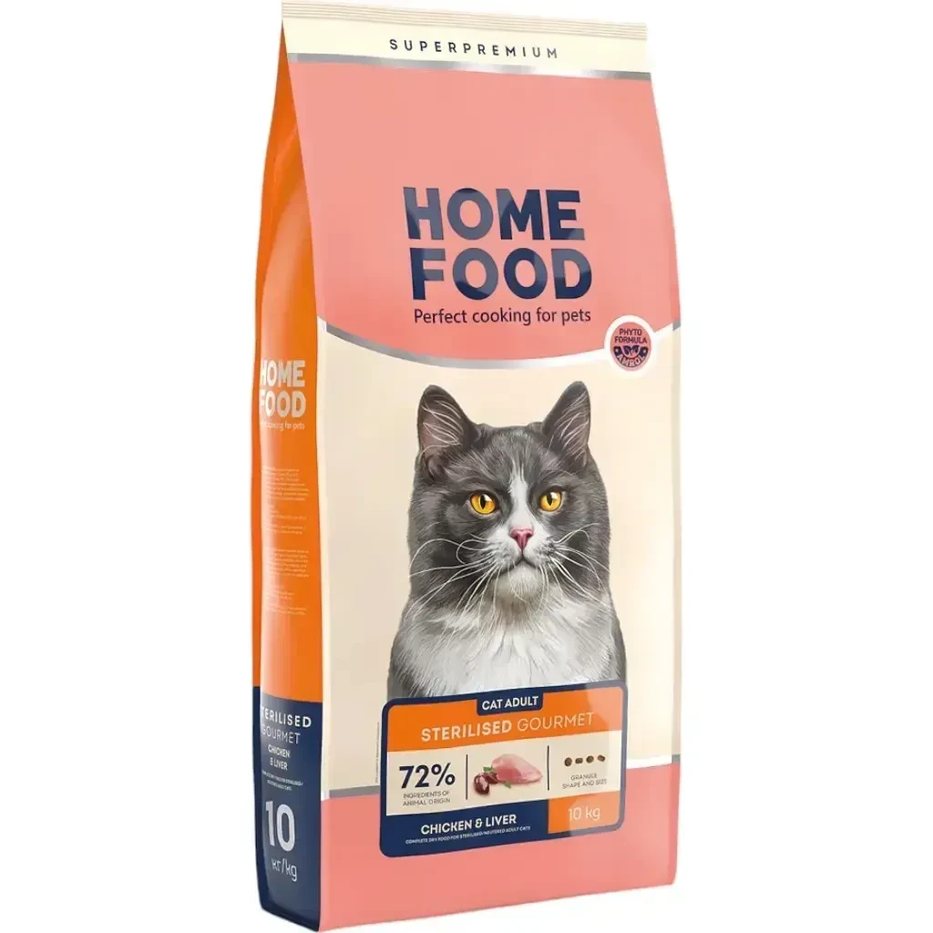Сухий корм для стерилізованих/кастрованих дорослих кішок Home Food For sterilised/neutered Gourmet 10 кг, фото 1
