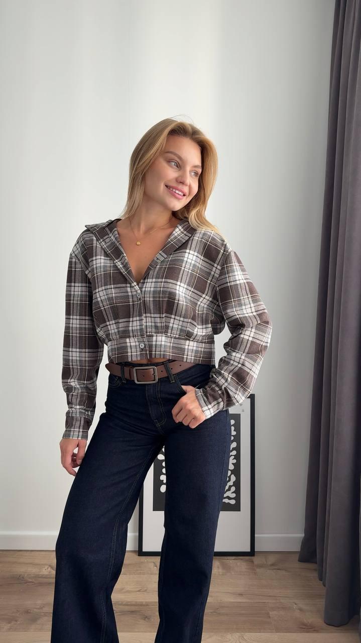 Жіноча укорочена сорочка в клітинку вільного фасону (р. 42-46) 6131118, фото 1