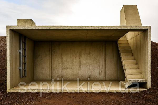 Погріб-укриття бетонний подвійний 24 м³ з плавним спуском та аварійним виходом