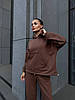 Коричневий жіночий базовий повсякденний костюм-двійка оверсайз із щільної петлі: об'ємне Худі та прямі Штани, фото 7