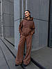 Коричневий жіночий базовий повсякденний костюм-двійка оверсайз із щільної петлі: об'ємне Худі та прямі Штани, фото 9