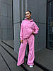 Рожевий жіночий базовий повсякденний костюм-двійка оверсайз із щільної петлі: об'ємне Худі та прямі Штани, фото 2