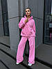 Рожевий жіночий базовий повсякденний костюм-двійка оверсайз із щільної петлі: об'ємне Худі та прямі Штани, фото 8