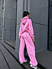 Рожевий жіночий базовий повсякденний костюм-двійка оверсайз із щільної петлі: об'ємне Худі та прямі Штани, фото 7