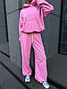 Рожевий жіночий базовий повсякденний костюм-двійка оверсайз із щільної петлі: об'ємне Худі та прямі Штани, фото 9