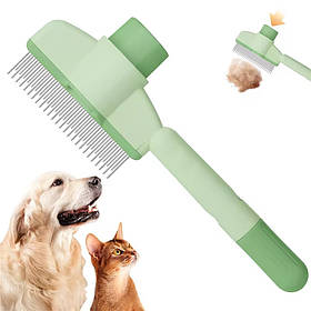 Гребінець з кнопкою самоочищення для вичісування шерсті кішок і собак зелений