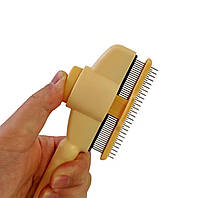 Гребінець з кнопкою самоочищення для вичісування шерсті кішок і собак зелений, фото 10