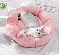 Лежанка для котів і собак м'яка плюшева «Хмаринка» D-50см сіра / Лежак для тварин, фото 3