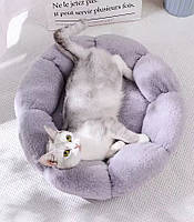 Лежанка для котів і собак м'яка плюшева «Хмаринка» D-50см сіра / Лежак для тварин, фото 9