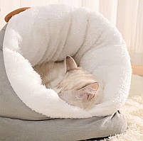 Лежанка для котів і собак плюшева «Теплий Кокон» 54×38×32 см сіра / Лежак для тварин, фото 3