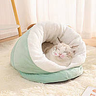 Лежанка для котів і собак плюшева «Теплий Кокон» 54×38×32 см сіра / Лежак для тварин, фото 6