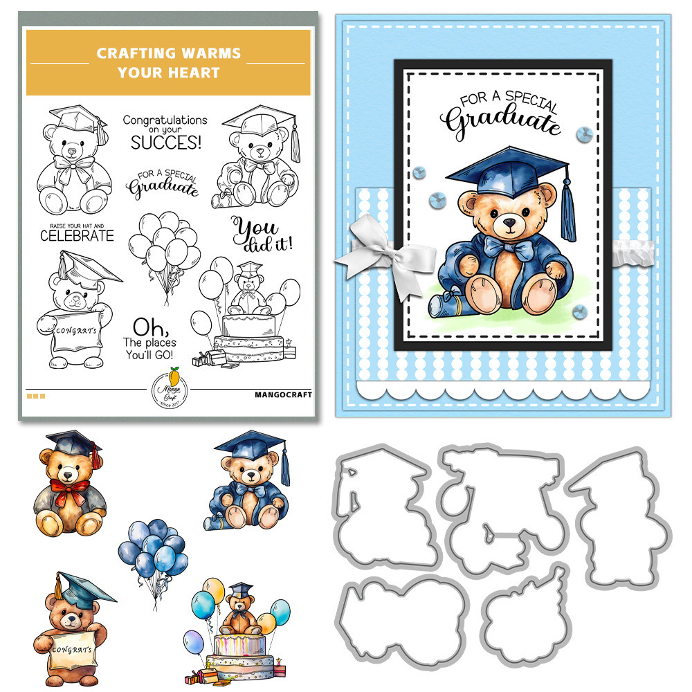 Набір силіконових штампів та ножів для скрапбукінгу Ведмедики NSH007, фото 1