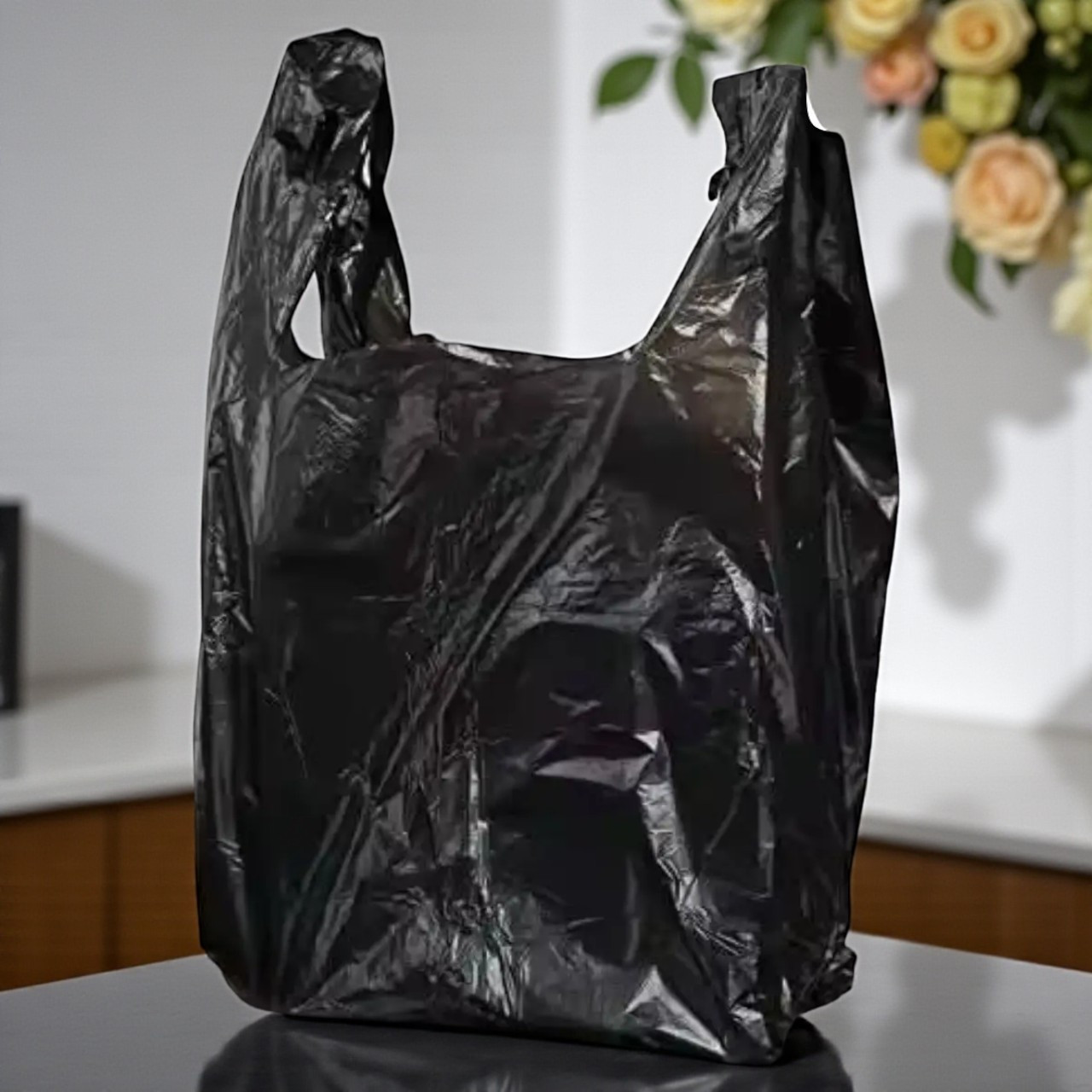 Пакети майка чорні щільні із ручками №4 30x55 см 50 шт пакет майка гуртом, фото 1