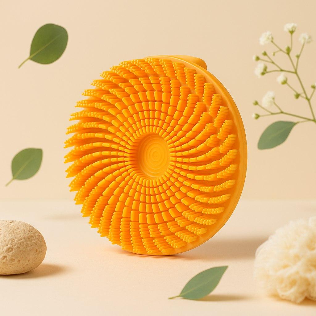 Силіконова масажна щітка для душу. Оранжевий (Ø 10 см), фото 1