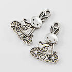 Кулон Заєць, Метал, Античне Срібло, 25х18х2.5мм, Отвір 2мм, 5 шт, фото 2