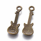 Кулон Гітара, Метал, Колір Бронзовий, 24х9х2мм, Отвір 1мм, 20 шт, фото 2