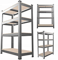 Набір з 2-х металевих стелажів (150 x 70 x 30 см) 4 полиці, навантаження - 150 кг на полицю, Сірий