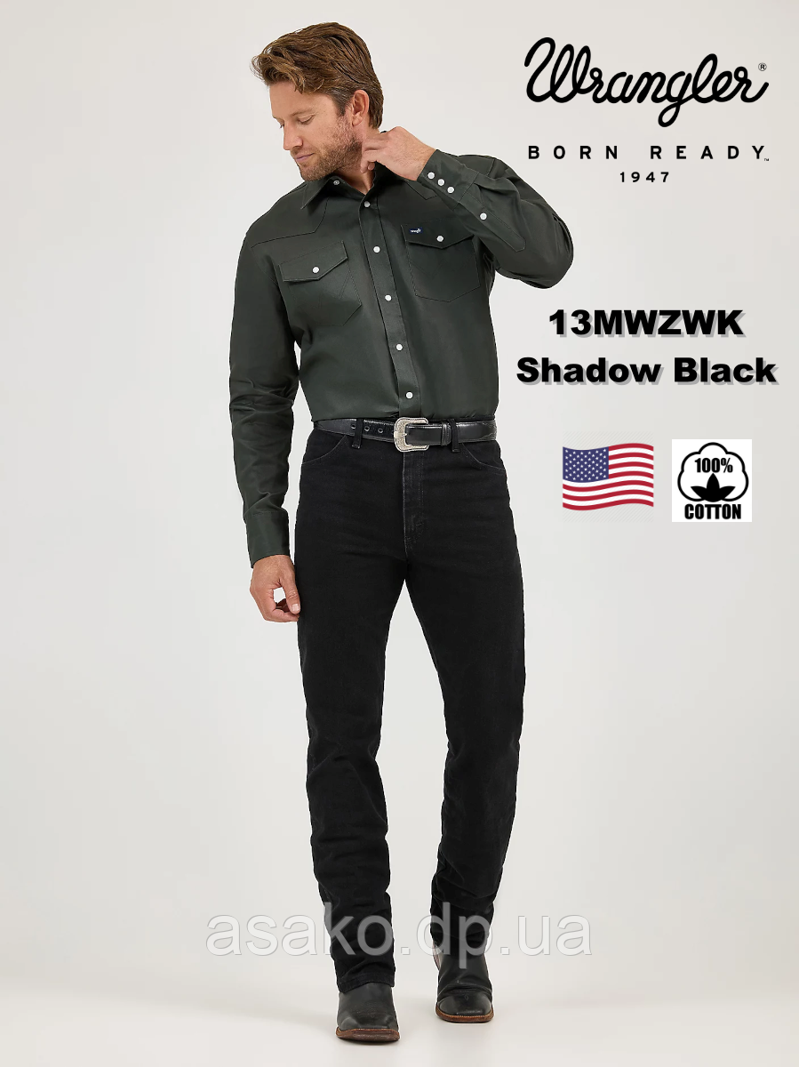 Джинси чоловічі Wrangler® 13MWZWK | чорний колір / прямий крій / 100% бавовона /класична посадка/ з США