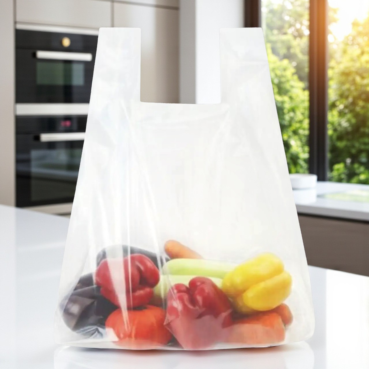 Пакет прозорий з ручками майка 35x55 см щільний 50 мкм в упаковці 10 штук, фото 1