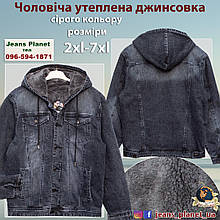 Куртка чоловіча джинсова утеплена з капюшоном сірого кольору бренд Pagalee