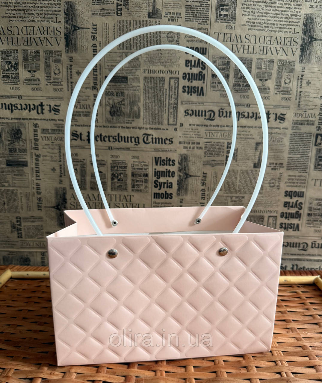 Сумочка для квітів пудра фактурна стьобана велика, фото 1