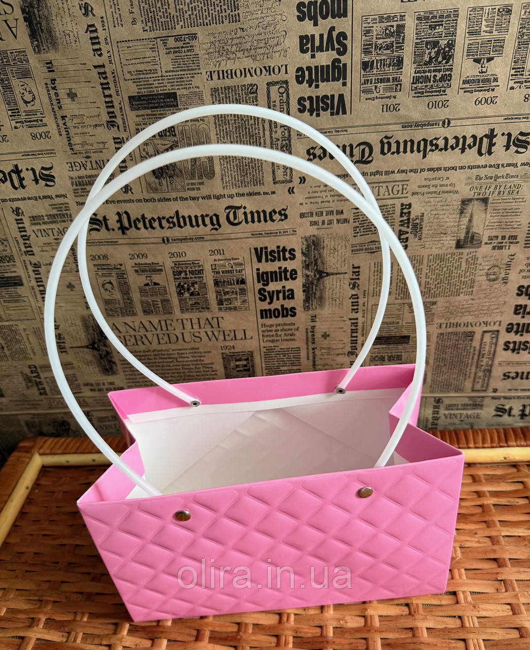 Сумочка для квітів бузок рожевий фактурна стьобана велика, фото 1