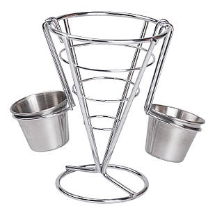 Кошик для картоплі фрі та снеків з 2 соусниками 50 мл конусний 15х15х13.5 см HP-19-7