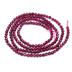 Намистини Натуральний Гранат, на Нитках, Круглі, Грановані, Малиновий, 2мм, 170шт/37см/нитка