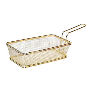 Кошик сервірувальний 21×11.5×5.5 см для подачі картоплі фрі та снеків з ручкою Золота HP-19-11-G