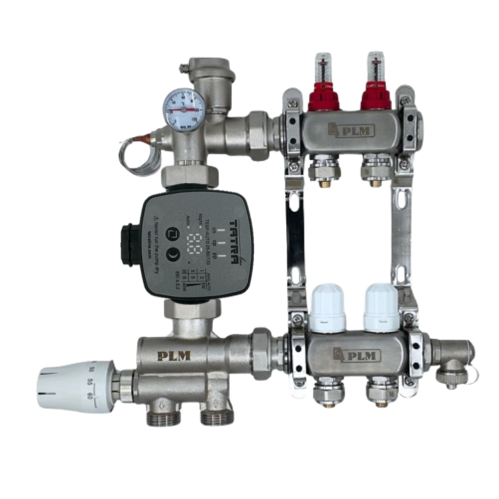 Колектор для теплої підлоги на 2 контури з частотним (Енергозберігаючим) насосом у зборі нерж Польша, фото 1