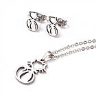 Комплект з Нержавіючої Сталі, Кольє з Підвіскою та Сережки-гвоздики, Кішка, 45см, фото 4