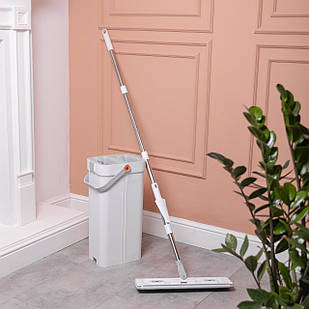 Набір для прибирання з плоскою шваброю та двосекційним відром з віджимом, насадка з мікрофібри, компактний HP-35015-19