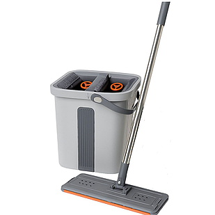 Телескопічна швабра з плоскою насадкою та відро з двома секціями для миття підлоги й віджиму, комплект для прибирання HP-35015-20
