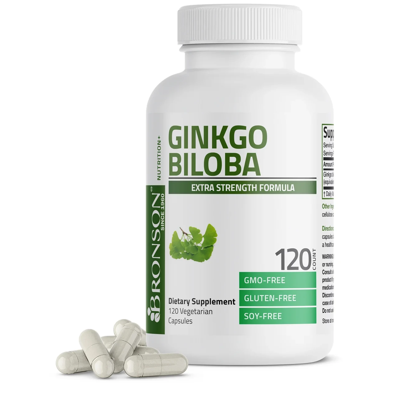 Bronson Ginkgo Biloba, Гінкго білоба екстра сила для підтримки роботи мозку та пам'яті, 120 капсул, фото 1