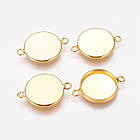 Конектор-Сеттинг Круглий під Кабошон, 2 отвори, Латунь, Золото, 21.5x16x2.5мм, Внутрішній 14мм, 4 шт, фото 3