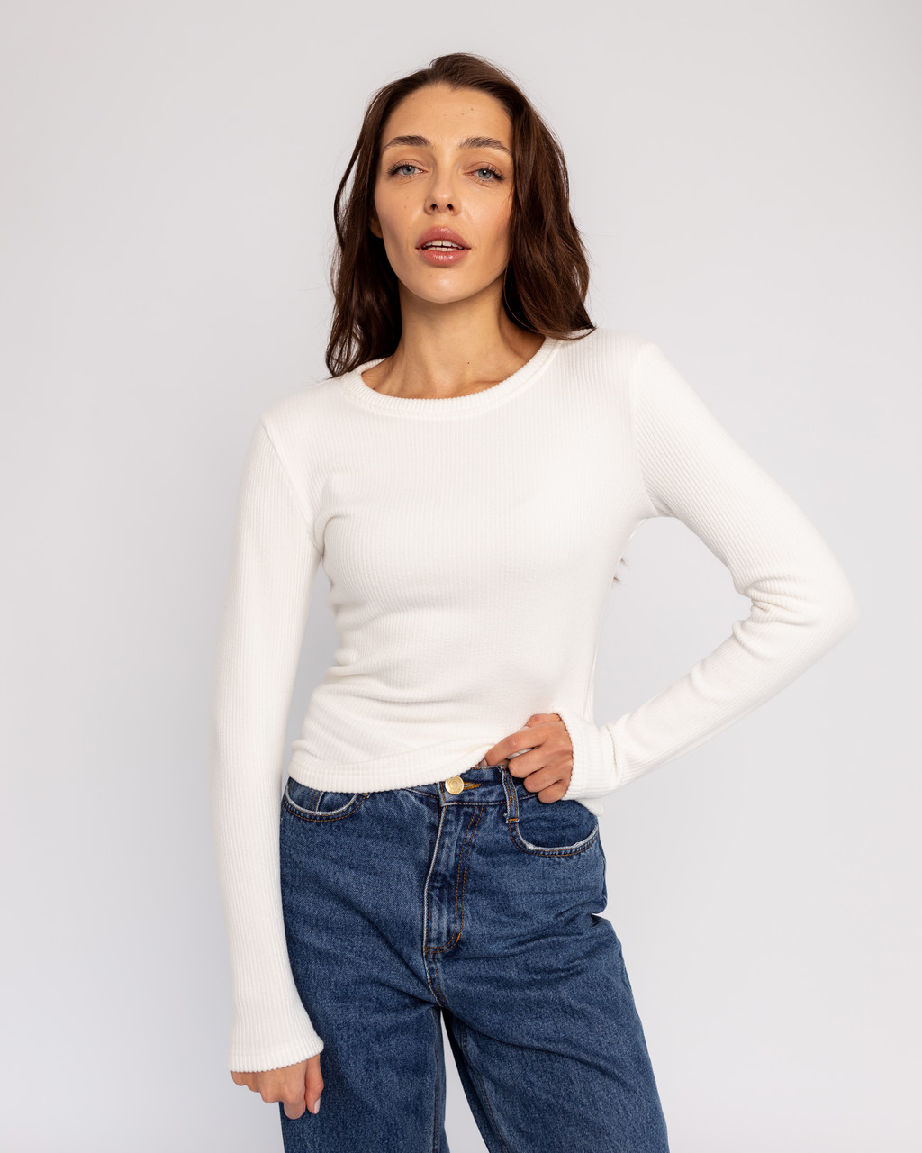 Жіночий лонгслів "Кадді" ангора рубчик (4030), молочний S, фото 1