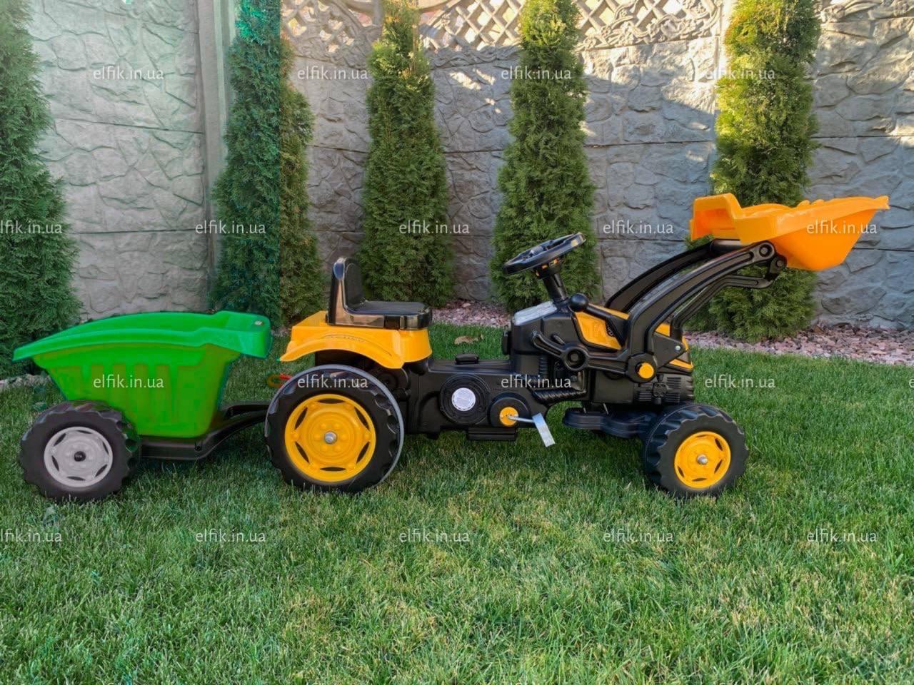 Екскаватор педальний з причепом та зеленим ковшем Pilsan, фото 1