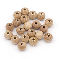 Намистини Дерев'яні з Натурального Бука, Круглі, Необроблені, Незабарвлені, 13.5-14мм, Отвір 3мм, 20 шт