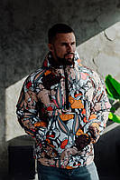 Чоловічий різнобарвний анорак зимовий із малюнками на синтепуху, Утеплена куртка-анорак різних кольорів на зиму