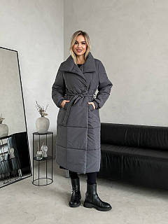 Жіноче зимове пальто з плащівки з утеплювачем синтепон, 42,44,46,48 графіт
