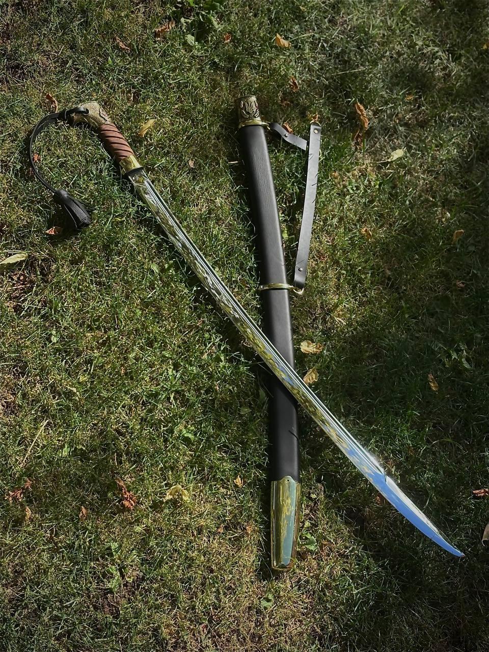 Шашка ручної роботи «Козацька #1» зі сталі  40х13/52 HRC., фото 1