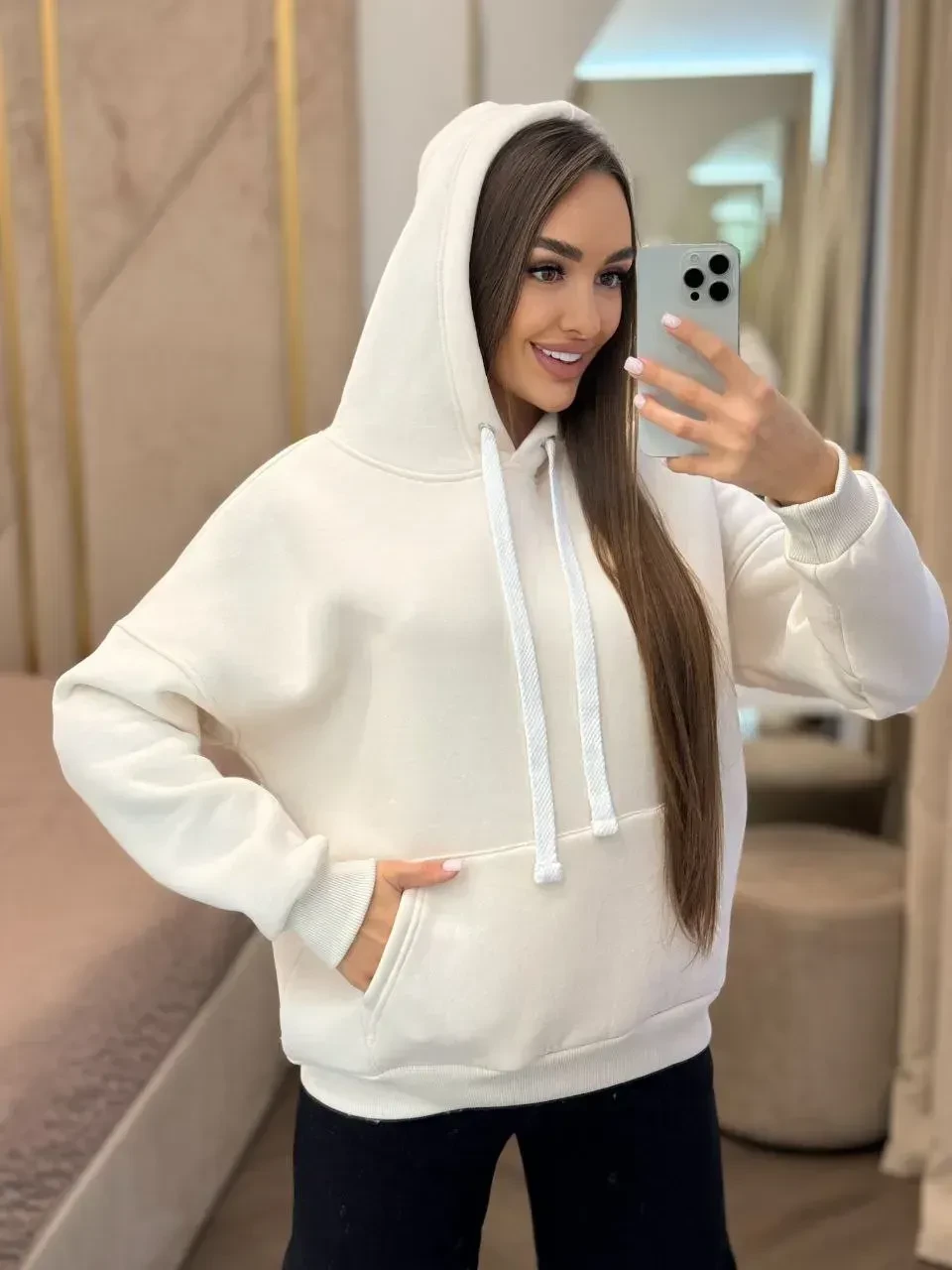 Худі жіноче оверсайз на флісі UNI 02 L/XL - 46/52 Молоко, фото 1