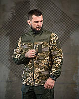 Тактична військова тепла флісова кофта піксель на блискавці з велкро панелями