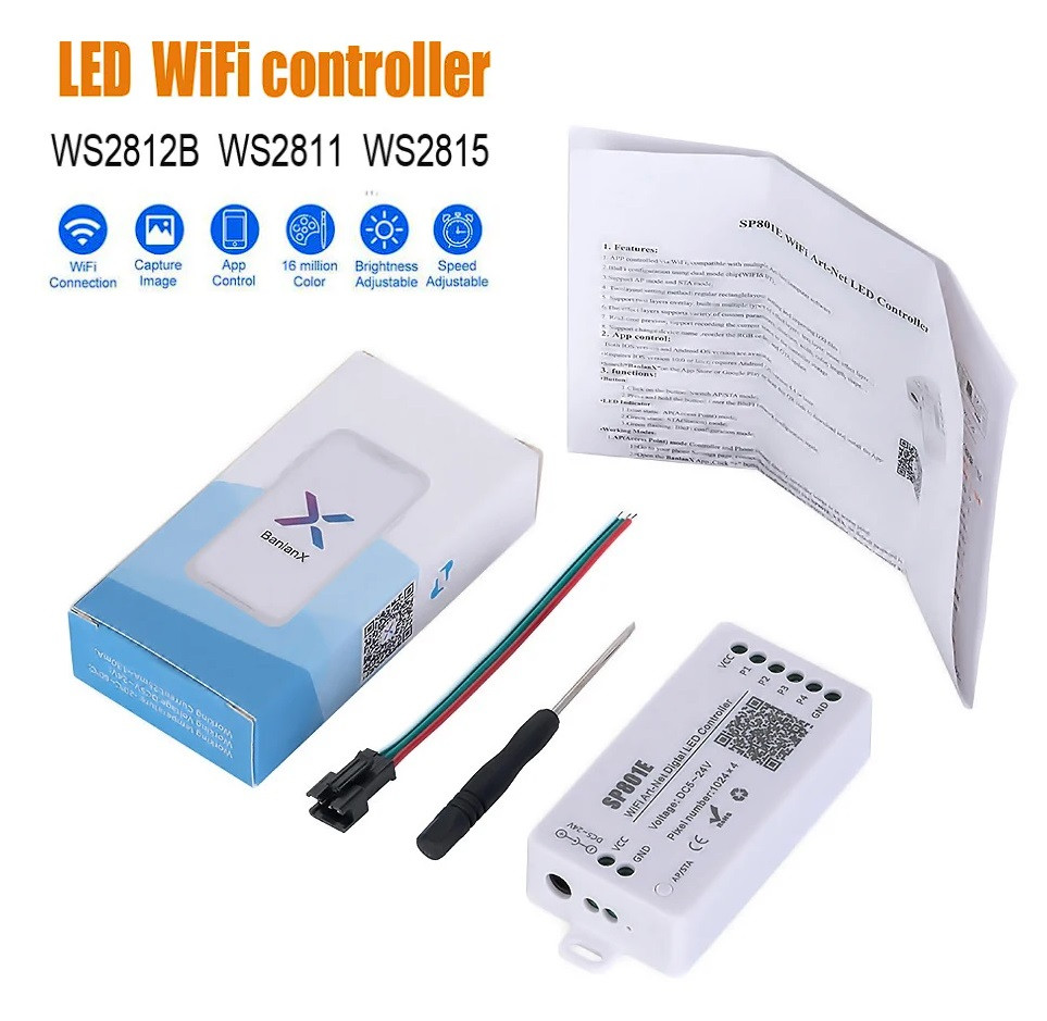 SPI smart контролер LEDTech WI-Fi SP801E на 4 канали. DC5-24V Для адресної стрічки RGB WS2811, WS2812, 1903