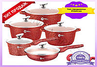 Набір каструль та сковорода Higher Kitchen з гранітним покриттям 14 предметів для готування та смаження червоний