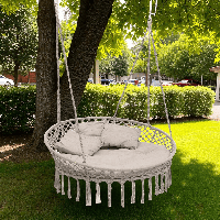 Велика кругла гойдалка підвісна 140 см із подушкою WCG Велике кругле плетене крісло із м якою подушкою Сірий